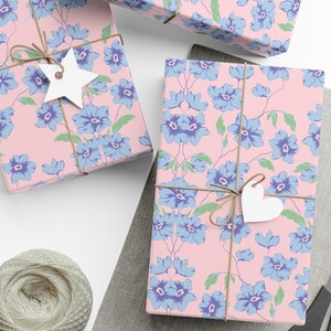 Coquette Wrapping Paper Pink  and Blue Floral Gift Wrap Cute Aesthetic Packaging Paper for Birthday Bridal Shower Baby Shower Presents