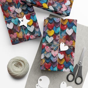 Colorful Heart Gift Wrap: Eco-Friendly Satin or Matte Paper