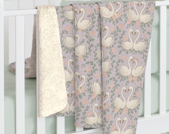 Elegant Swan Baby Blanket: Sherpa Fleece Nursery Decor
