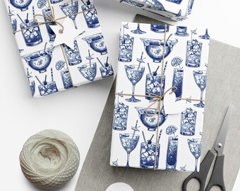 Vintage Cocktail Gift Wrap: Retro Bar Cart Design, Party Packaging, Bachelorette Gift Wrap , 21st Birthday Gift Wrap