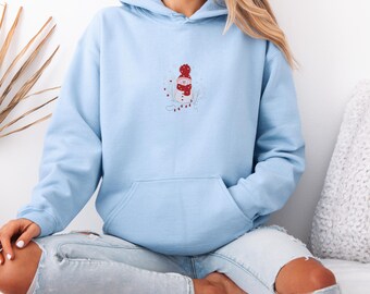 Snowman Christmas Embroidered Hoodie, Minimal Christmas Hoodie, Funny Snowman Hoodie, Holiday Hoodie, Christmas Hoodie