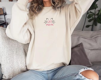 Sweat brodé maman chat, cadeau pour maman chat, cadeau fête des mères, cadeau pour amoureux des chats, sweat chat mignon, sweat amoureux des chats