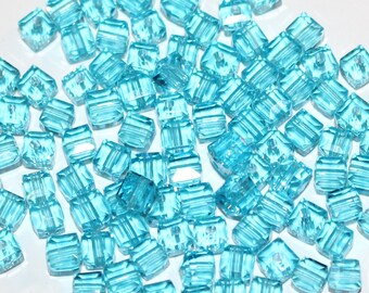 Bulk 4mm Cube Aquamarine, Dark Lake Blue, Crystal Beads set of 20, 50 or 100 pieces - Supplies |AC-C4-051-R