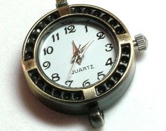 1 Quartz Watch Face, round shaped Antiqued Bronze Tone- craft supplies, jewelry making |W-038-B
