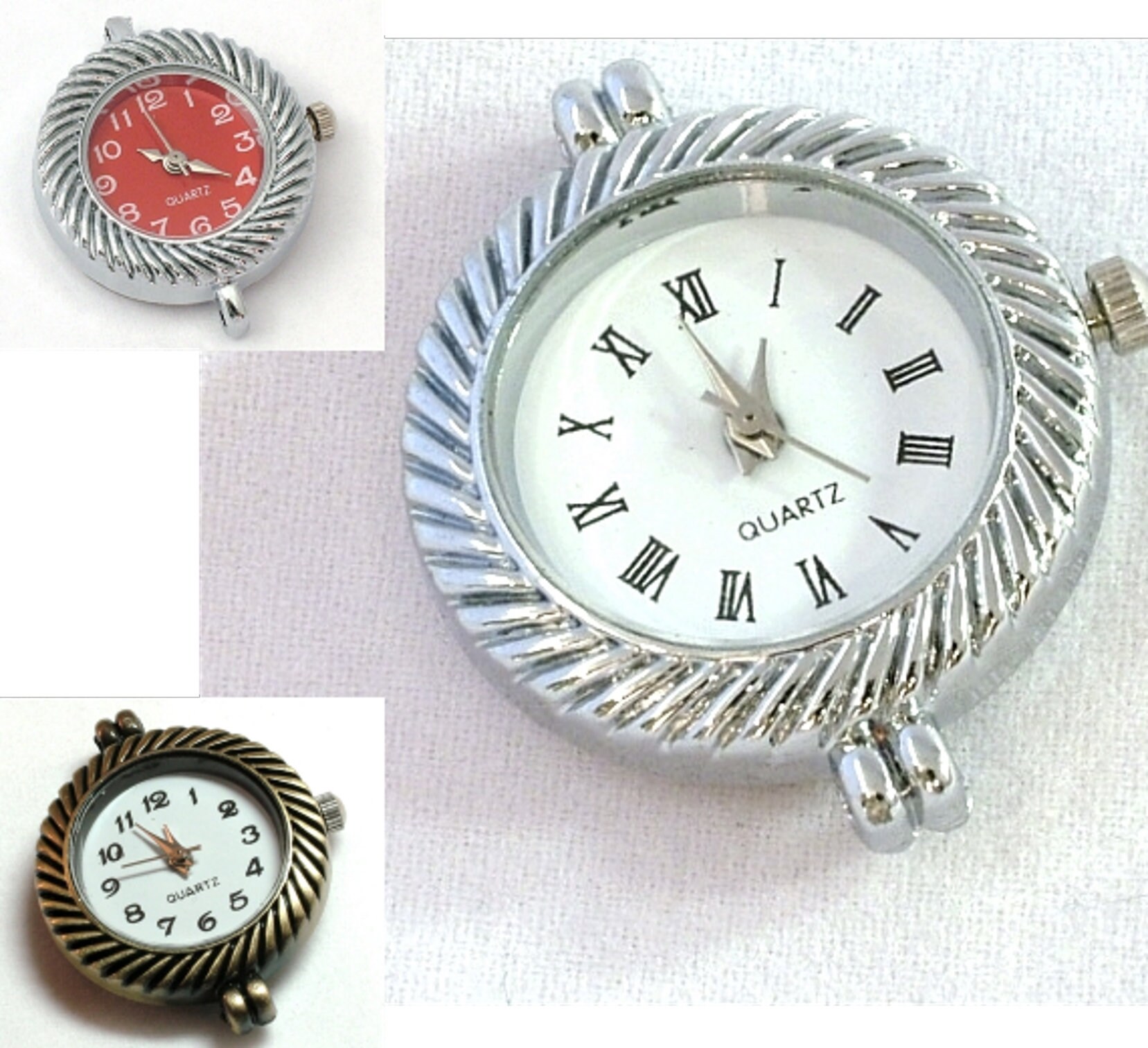 1 Quartz Watch Face round shaped Silver or Bronze Tone Etsy