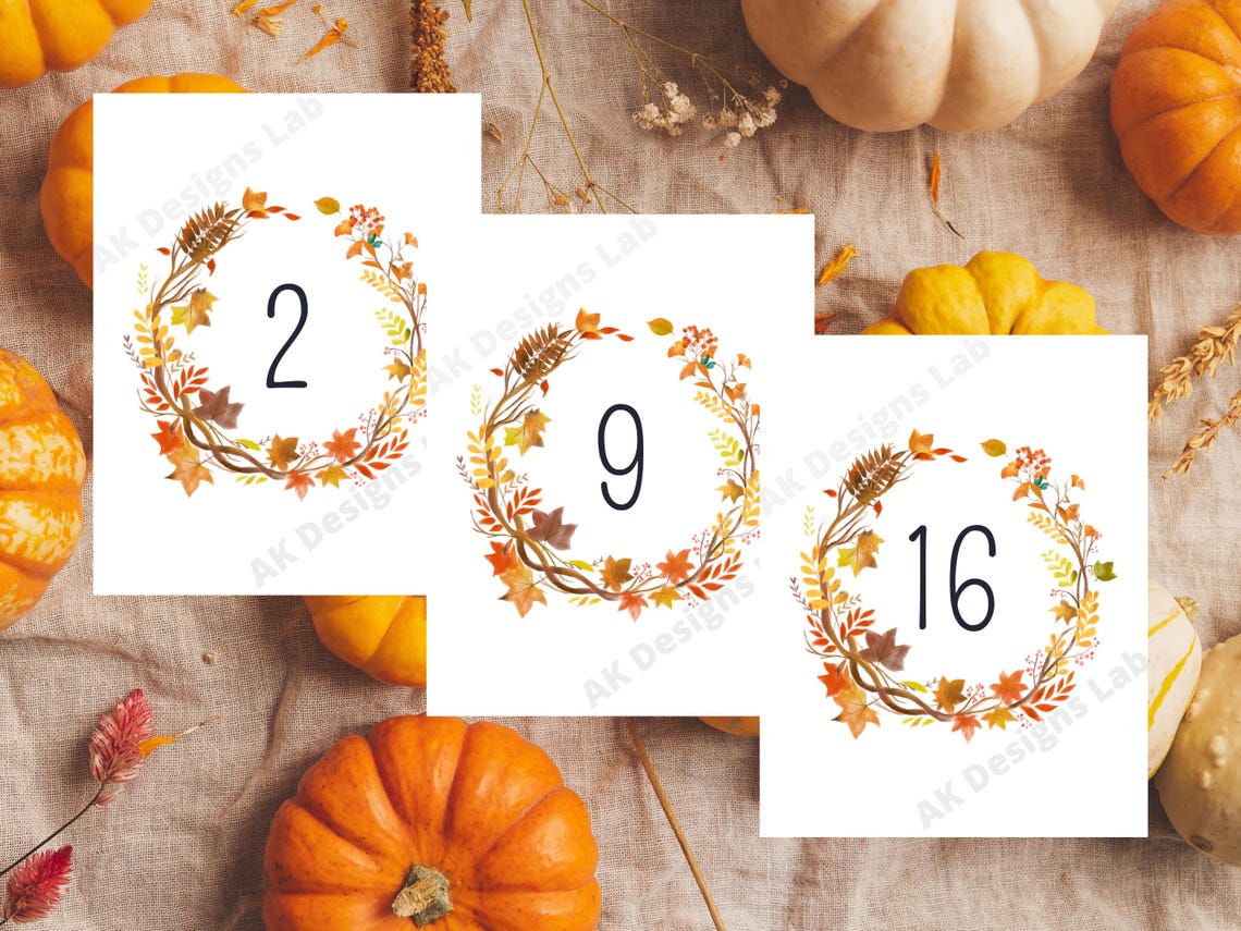 Thanksgiving Table Numbers, Instant Download Table Numbers, Numbers 1 ...