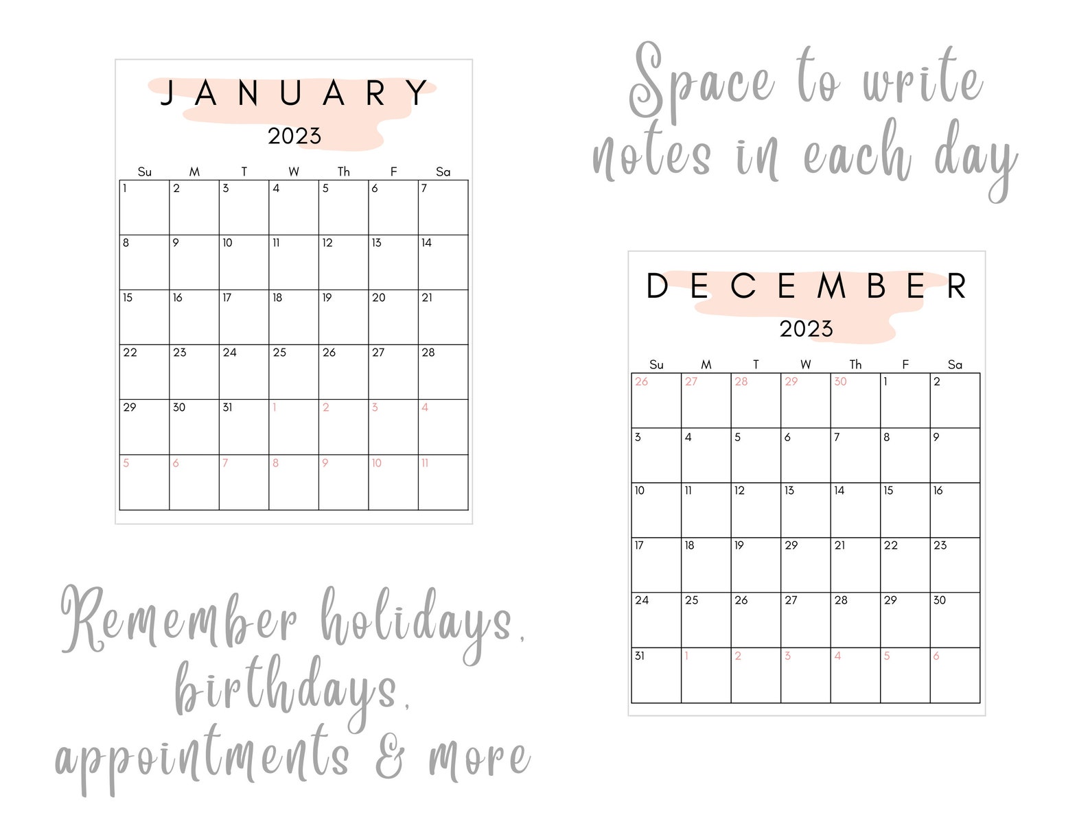 Printable 2023 Calendar, Digital Calendar, PDF Calendar, Instant