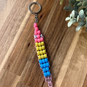 Multicolor Worm Key-chain, Kandi Bead Key-chain, Fidget Key-chain