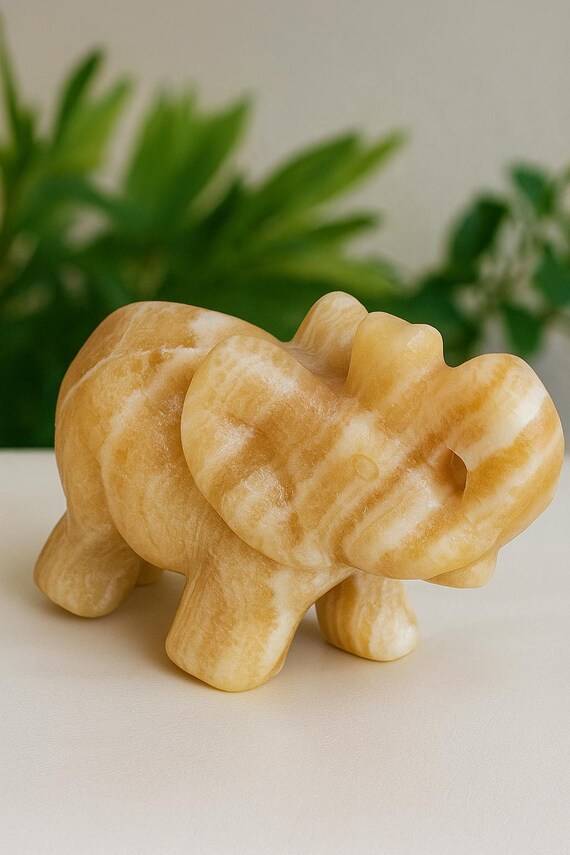 天然の縞模様のオレンジ方解石象の彫刻 - Etsy 日本