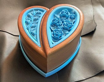 Pojemnik na biżuterię w kształcie serca, ręcznie wykonany z drewna, wykończony ręcznie, wyściełany skórą, wykończenie na wysoki połysk, złoty, niebieski, miedziany, różowy