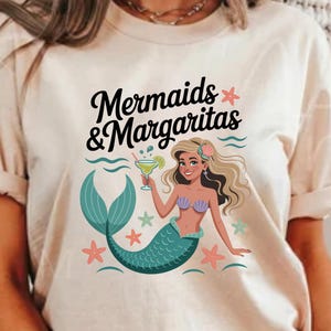 Mermaids & Margaritas T-Shirt | Fun Beachy Summer Mermaid Graphic Tee | Cute Nautical Shirt for Women | Girls Pool Day | Vacation Shirt