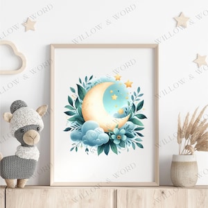 Moon and Stars SVG PNG | Celestial Digital Download | Baby Shower Clipart | Nursery Wall Art Printable | Crescent Moon Sublimation Design