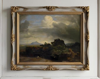 Stormy Mountain Landscape Painting – Classic European Countryside (Digital Download)