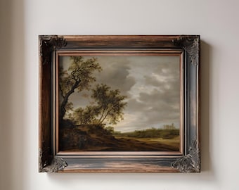 Classic Landscape Painting Print – Quiet Countryside Scene with Trees & Soft Sky (Digital Download)