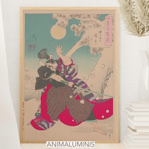 Japanischer Samurai Kampfdruck, Vintage Ukiyo-e Krieger Wandkunst 1885, digitaler Download, Vintage japanische Wandkunst