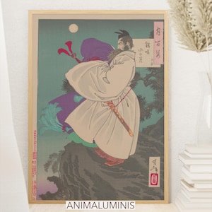 Japanischer Samurai Wand Kunst Druck, Vintage Ukiyo-e Krieger Poster, Digital Download, 1885 Japan Holzschnitt