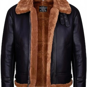 Men’s Sheepskin Shearling Bomber Jacket | Real Shearling Aviator Jacket | Espresso Black Leather B3 Style Coat | Winter Sheepskin Jacket