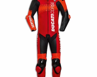 Ducati C7 Motorcycle Racing Suit CE Approved Armored Genuine Leather Biker Track Riding Gear
