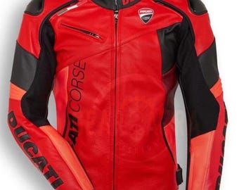 Chaqueta de cuero para moto Ducati para hombre / Equipamiento de motociclista de competición / Chaqueta de moto de turismo con protección CE