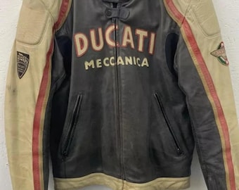 Ducati Meccanica Leather Jacket | Vintage Motorcycle Racing Gear | Men’s Biker Cowhide Riding Jacket