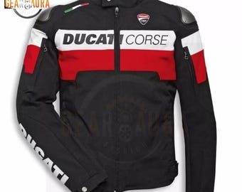Chaqueta de moto Ducati hecha a mano: equipo de motociclista impermeable con protección CE.