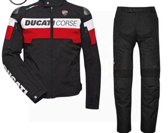 Giacca e pantaloni da moto Ducati realizzati a mano: tuta da corsa in tessuto Cordura impermeabile