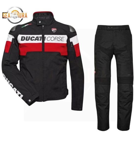 Handmade Ducati Motorcycle Jacket & Pants: Waterproof Cordura Textile Racing Suit