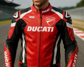 Chaqueta de cuero Ducati Racing / Equipamiento de motociclista rojo y negro