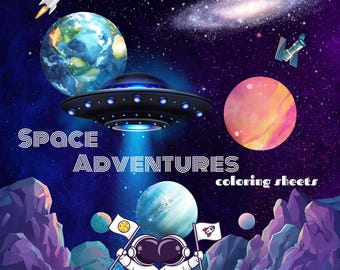 Abenteuer Weltraum Malbuch | 25 lustige druckbare Seiten für Kinder und Erwachsene | Astronauten, Raketen und Planeten | Digitaler Download