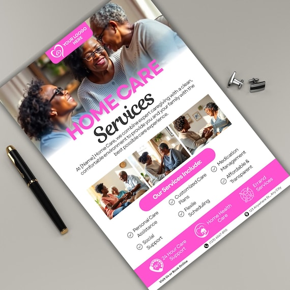 Home Care Services Flyer Template: Senior & Elder Care (Canva Printable, A4) (Digital Download)