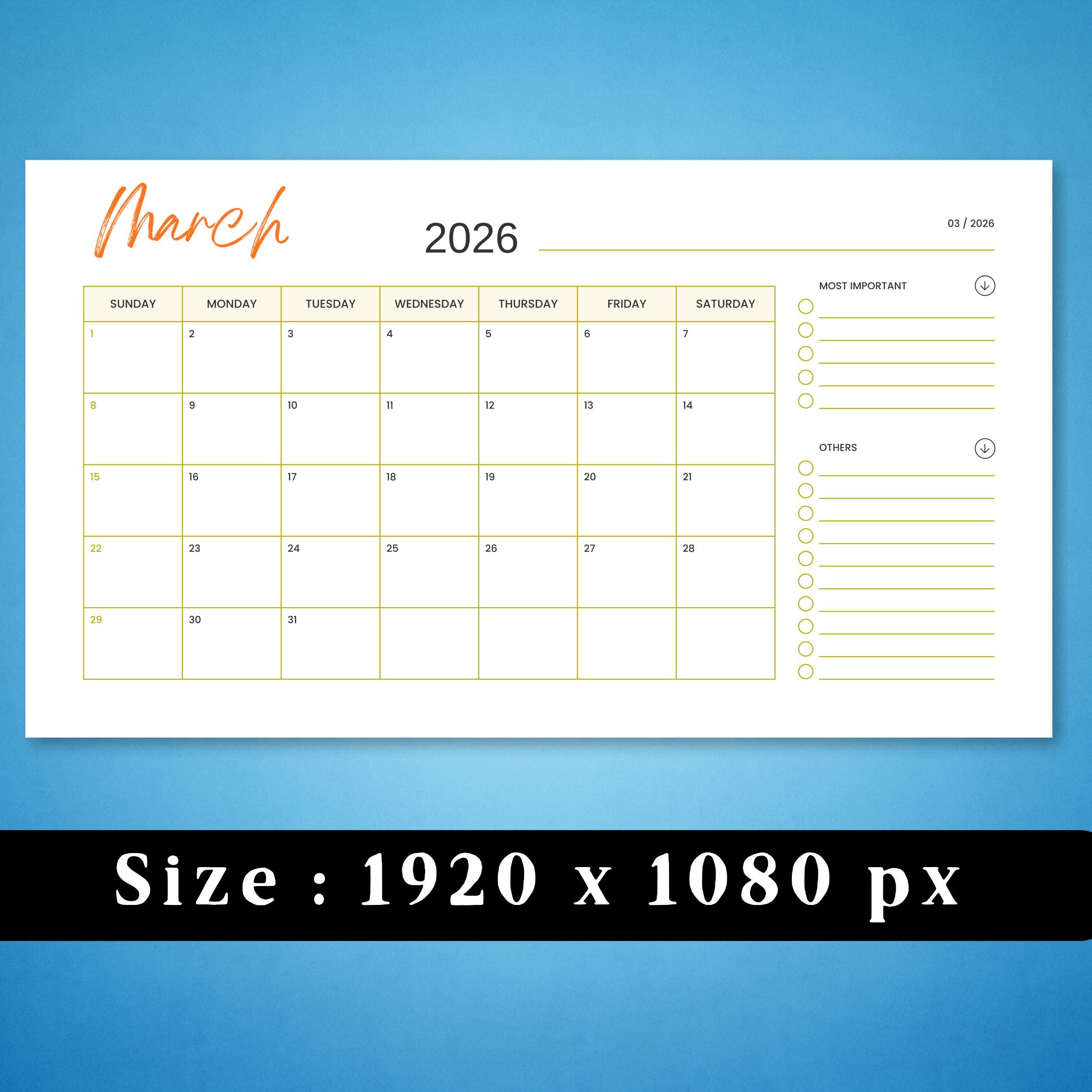 Editable Monthly 2026 Calendar Template, Minimalist Monthly Planner