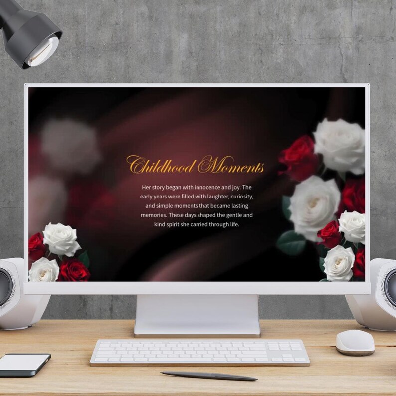 White Roses Slideshow White, Red Rose & Gold Funeral Slideshow Template, Celebration of Life ...