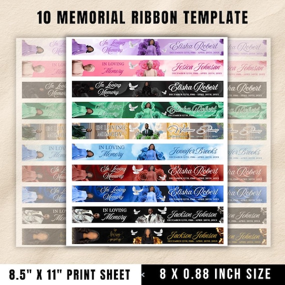 Memorial Ribbon Template Bundle | Funeral Canva Designs  (Digital Download)