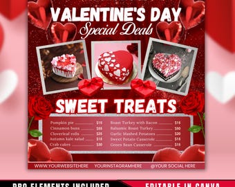 Valentine's Day Bakery Flyer, Sweet Treats Template (Canva, Digital Download)