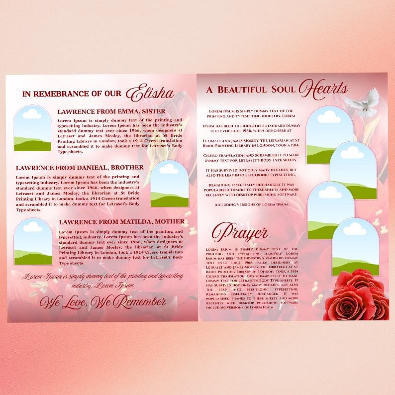 Red Roses Funeral Program Template: 8-page Memorial (canva, PDF ...