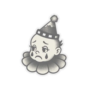 Unisex Sad Kewpie Clown Waterproof Sticker, Retro Circus, Creepy Clowncore, Scrapbook Supplies