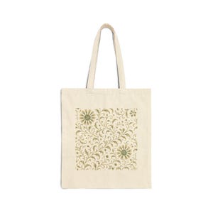 Bible Book Tote Bag, Medium Sized Carry-All, Reversible Tote, Quilted Indian Print, Green Retro Floral