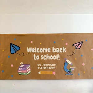 Welcome back to school hand painted banner. Customizable.