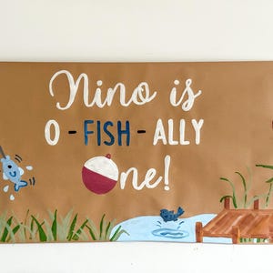Custom hand painted banner • First birthday • Fishing theme