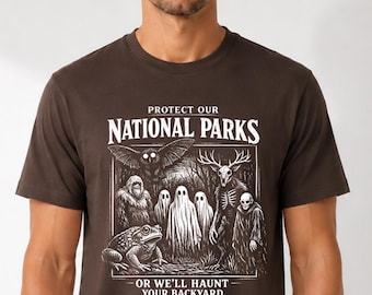 Spooky Forest Graphic Tee, Protect Our Parks Shirt, Haunted Camping Retro Nature Horror Shirt, Cryptid Wilderness Tee, Ghost Camping Shirt
