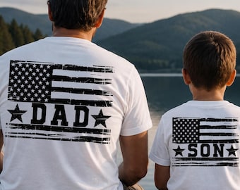 Custom Patriotic Family Shirt, Matching USA Flag Tee, Dad Son Graphic Shirt, American Flag Family Tee, Fourth of July Shirt, Father Son Gift