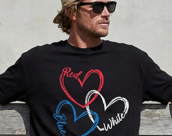 Patriotic Heart Shirt, Red White Blue Tee, USA Graphic Shirt, Fourth of July, Retro America Tee, Independence Day Outfit, Summer USA Gift