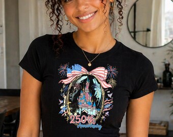 Disney Friends USA Baby Tee, Patriotic Castle Graphic Top, America Theme Park, Minnie Mickey Inspired Fitted Tee, Fireworks Vacation Top