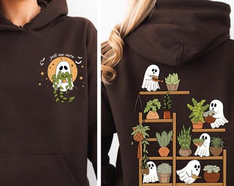 Ghost Plant Lover Sweatshirt, Spooky Gardening Hoodie, Cute Halloween Plant Mom Pullover, Botanical Fall Graphic Sweatshirt