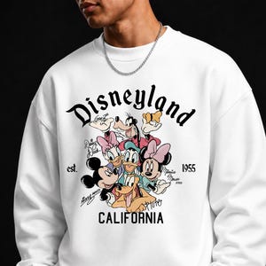 Disneyland California sweatshirt en hoodie, Mickey Minnie Friends trui, vintage Disney vakantieshirt, themapark cadeau, opgericht in 1955