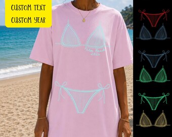 Camiseta de playa con silueta de bikini personalizada, camiseta para viaje de chicas, camiseta a juego para la despedida de soltera en la playa, camiseta para despedida de soltera en la costa, camiseta para vacaciones de verano
