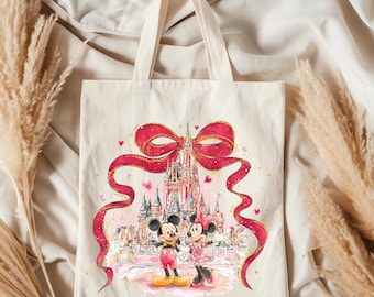 Mickey and Minnie Tote Bag, Disney Inspired Canvas Tote, Romantic Cartoon Couple Bag, Cute Valentine Gift, Reusable Shopping Tote