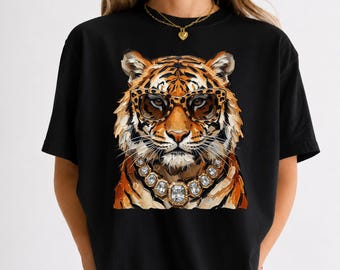 Stylish Tiger Graphic T-Shirt, Fashion Animal Tee, Trendy Wildlife Shirt, Cool Tiger Sunglasses Tee, Safari Lover Gift, Statement Graphic