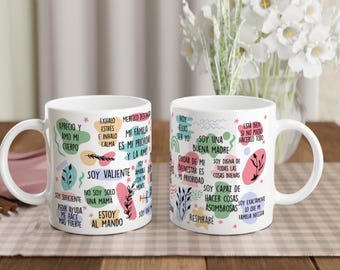 Mama Daily Affirmations Mug 11 oz | Spanish Self Love Cup | Motherhood Motivation Coffee Mug | Positive Mindset Gift for Mom