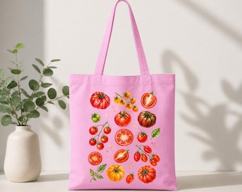 Torba z motywem akwareli z pomidorami, worek na prezenty z targu rolniczego, torba na zakupy Cottagecore, torba vintage z targu pomidorów, torba prezentowa wielokrotnego użytku Garden Lover